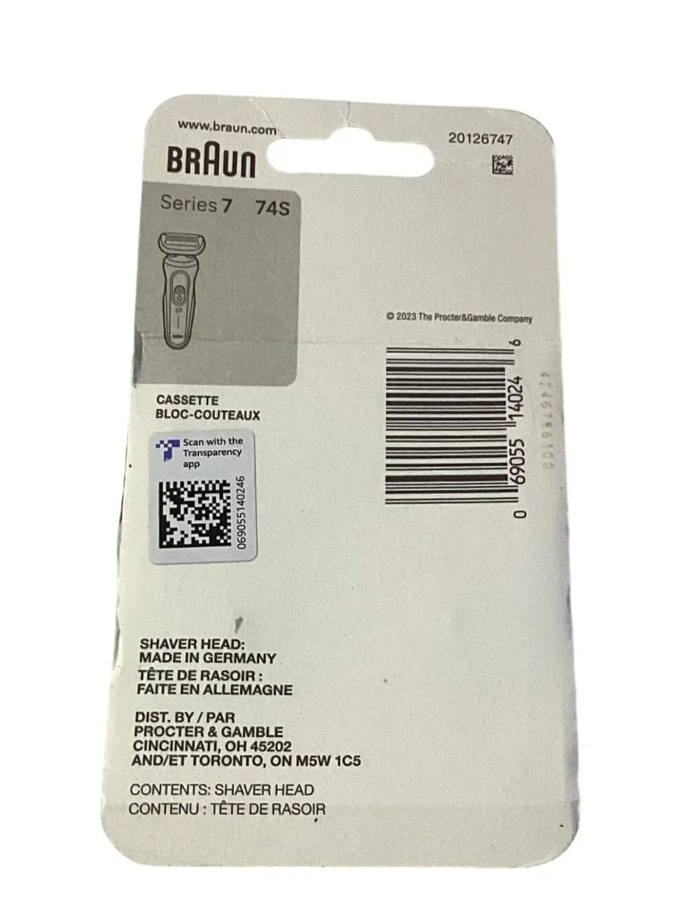 Braun Series 7  - 74S Shaver Head Silver  New with Open Package SAVE
